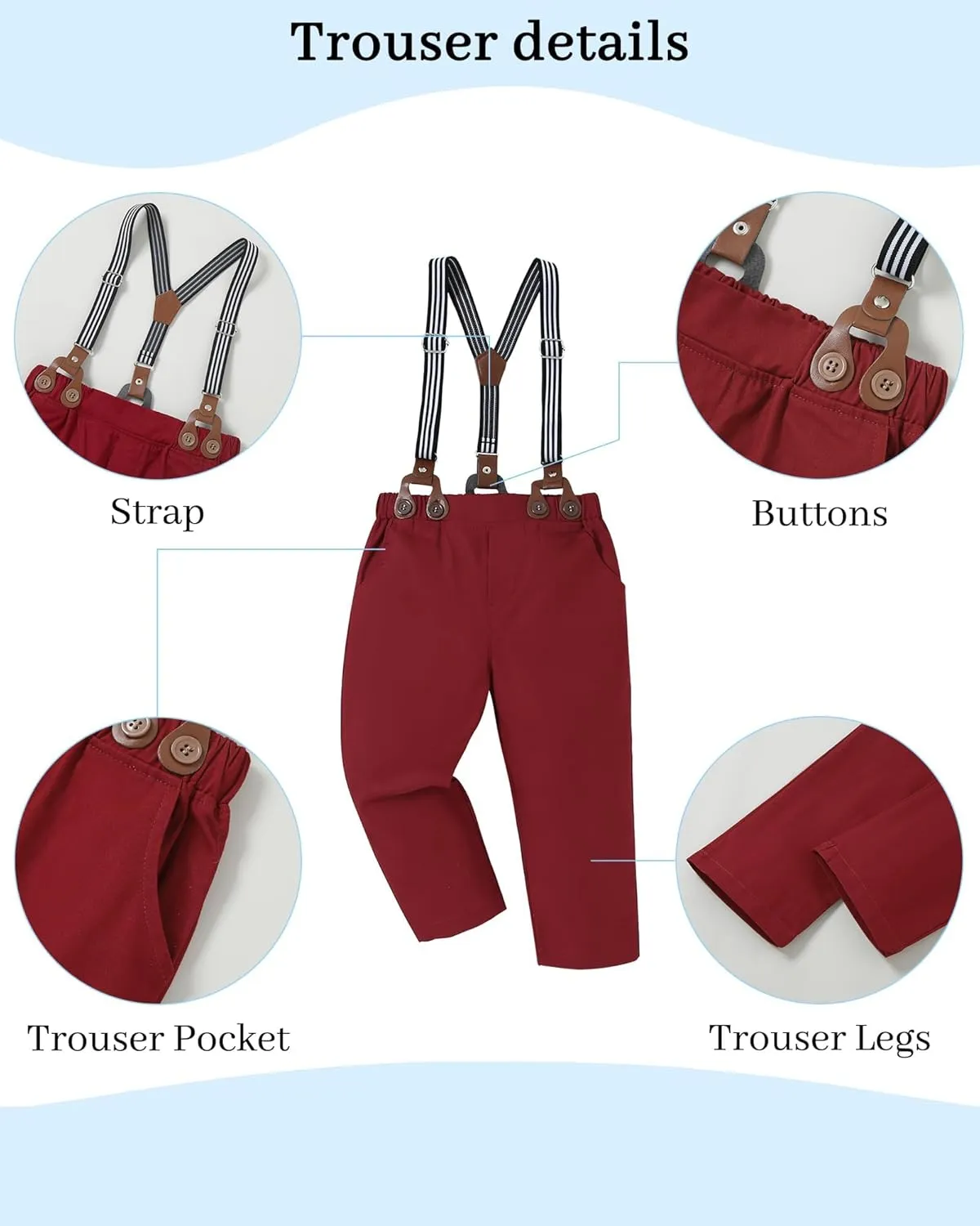 DISAUR Boy Suits Boys Wedding Outfit Dress Shirt with Bowtie/Suspender Pants for Formal Occasion 6-10 Years