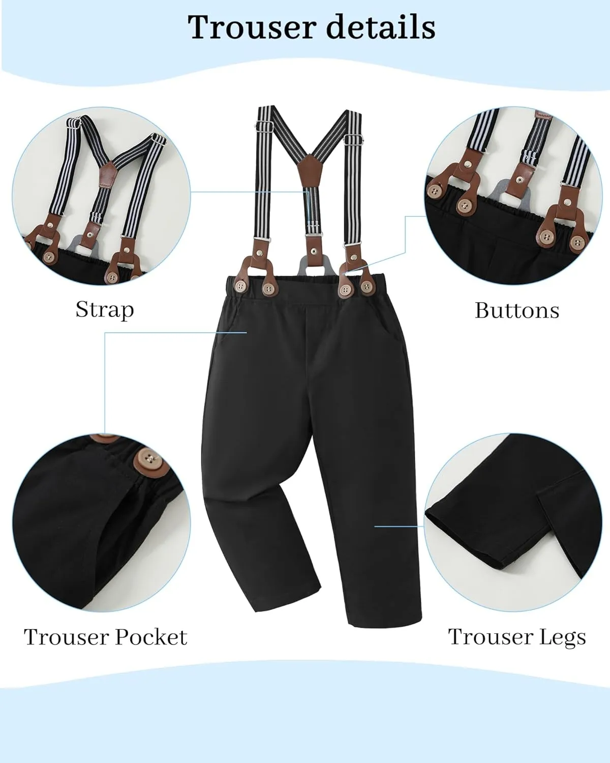 DISAUR Boy Suits Boys Wedding Outfit Dress Shirt with Bowtie/Suspender Pants for Formal Occasion 6-10 Years
