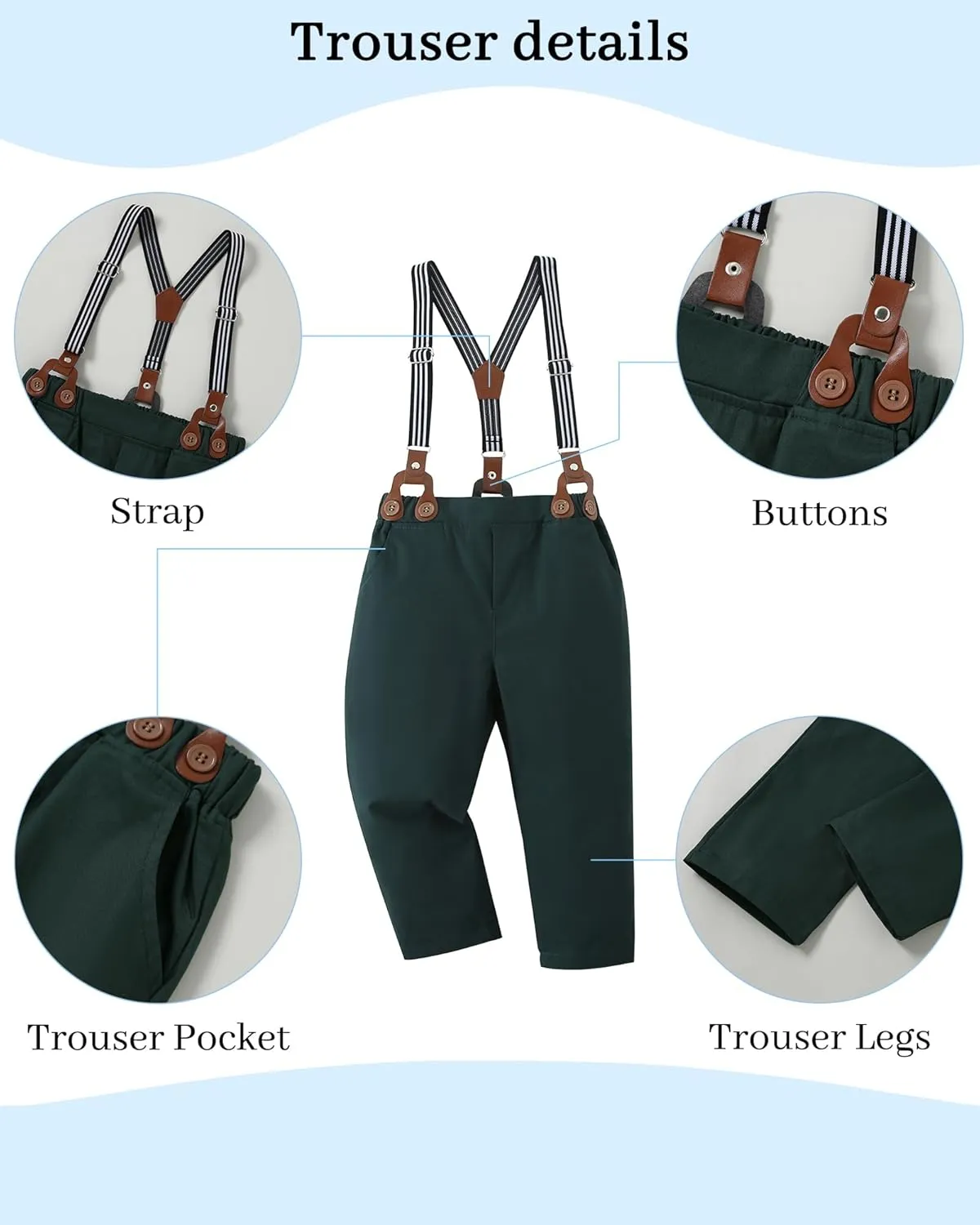 DISAUR Boy Suits Boys Wedding Outfit Dress Shirt with Bowtie/Suspender Pants for Formal Occasion 6-10 Years