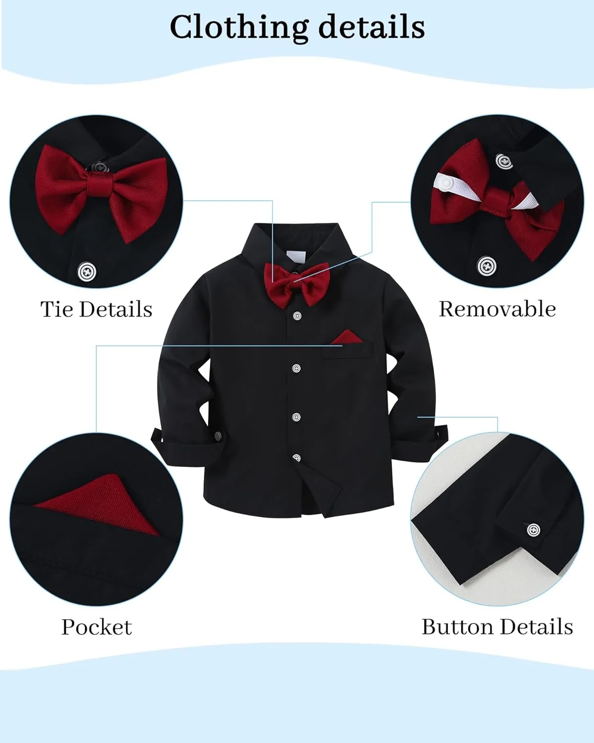 DISAUR Boy Suits Boys Wedding Outfit Dress Shirt with Bowtie/Suspender Pants for Formal Occasion 6-10 Years