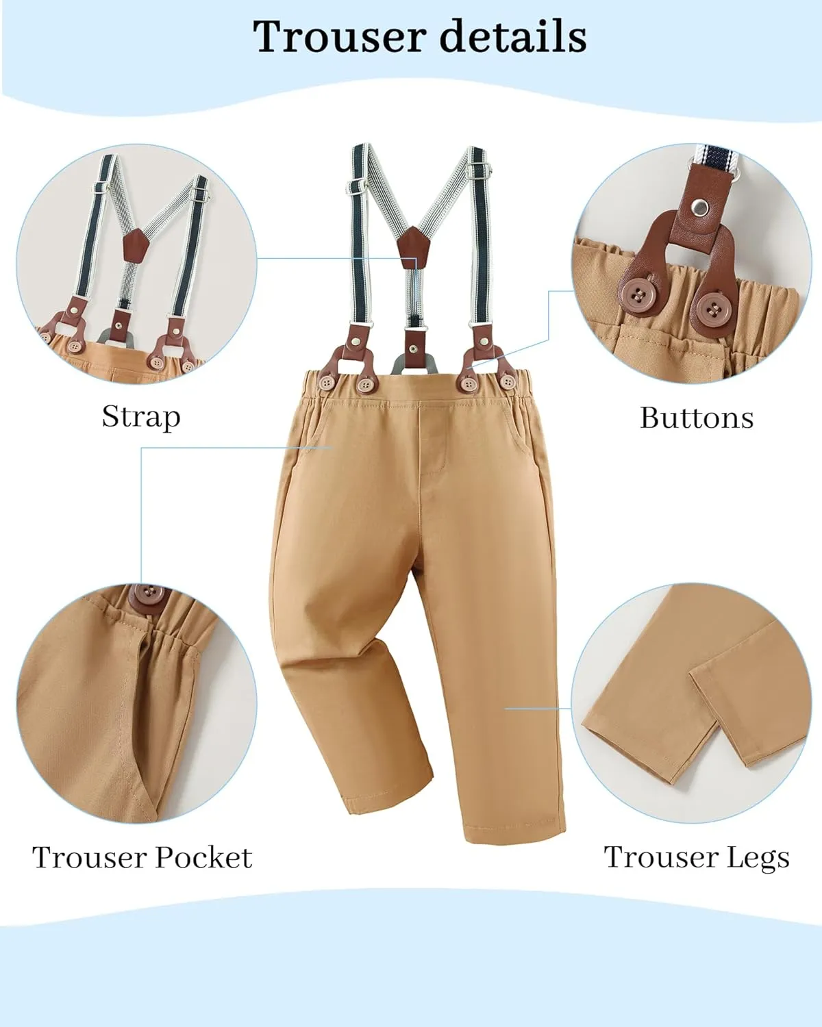 DISAUR Boy Suits Boys Wedding Outfit Dress Shirt with Bowtie/Suspender Pants for Formal Occasion 6-10 Years