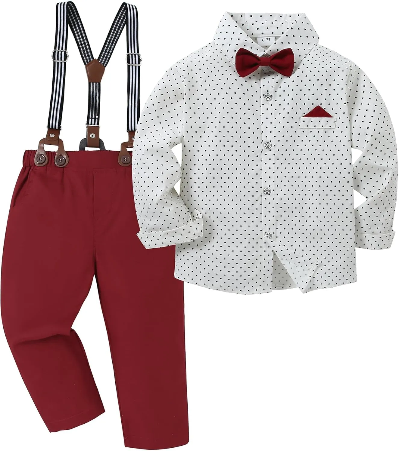 DISAUR Boy Suits Boys Wedding Outfit Dress Shirt with Bowtie/Suspender Pants for Formal Occasion 6-10 Years