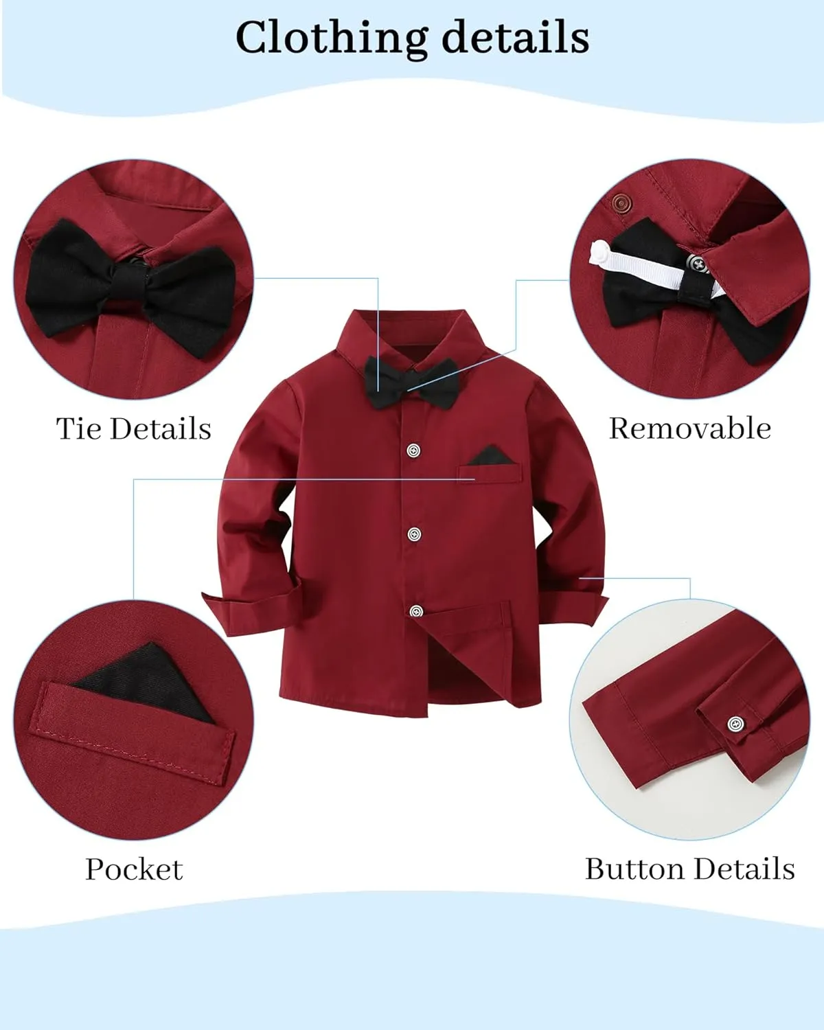DISAUR Boy Suits Boys Wedding Outfit Dress Shirt with Bowtie/Suspender Pants for Formal Occasion 6-10 Years