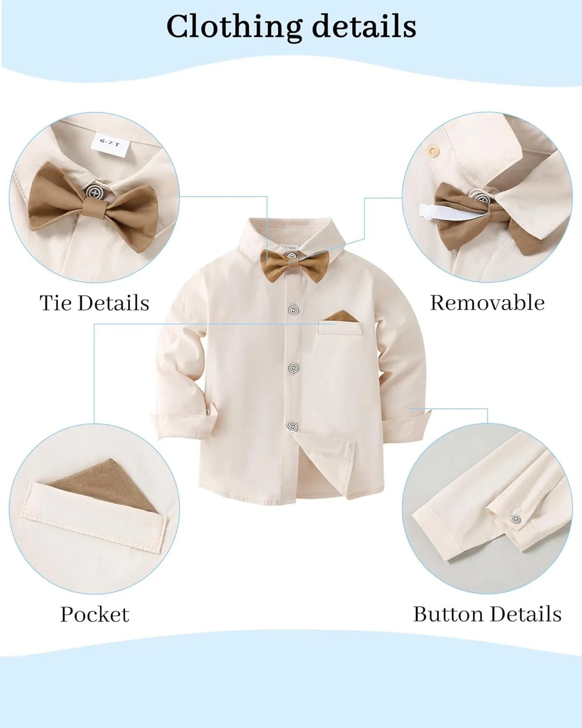 DISAUR Boy Suits Boys Wedding Outfit Dress Shirt with Bowtie/Suspender Pants for Formal Occasion 6-10 Years