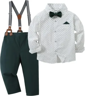 DISAUR Boy Suits Boys Wedding Outfit Dress Shirt with Bowtie/Suspender Pants for Formal Occasion 6-10 Years