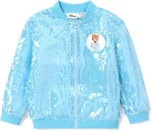 Disney Frozen Elsa Princess Moana Ariel Rapunzel Toddler Girl Varsity Bomber Jacket Lightweight Zip-up Sweatshirt 2-6T