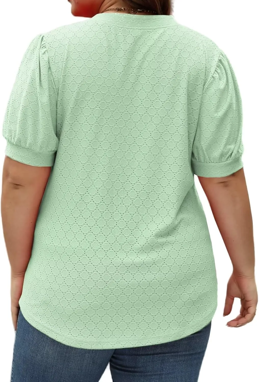DOLNINE Womens Plus Size Tops Summer V Neck Eyelet Shirts Casual Puff Short Sleeve Tees