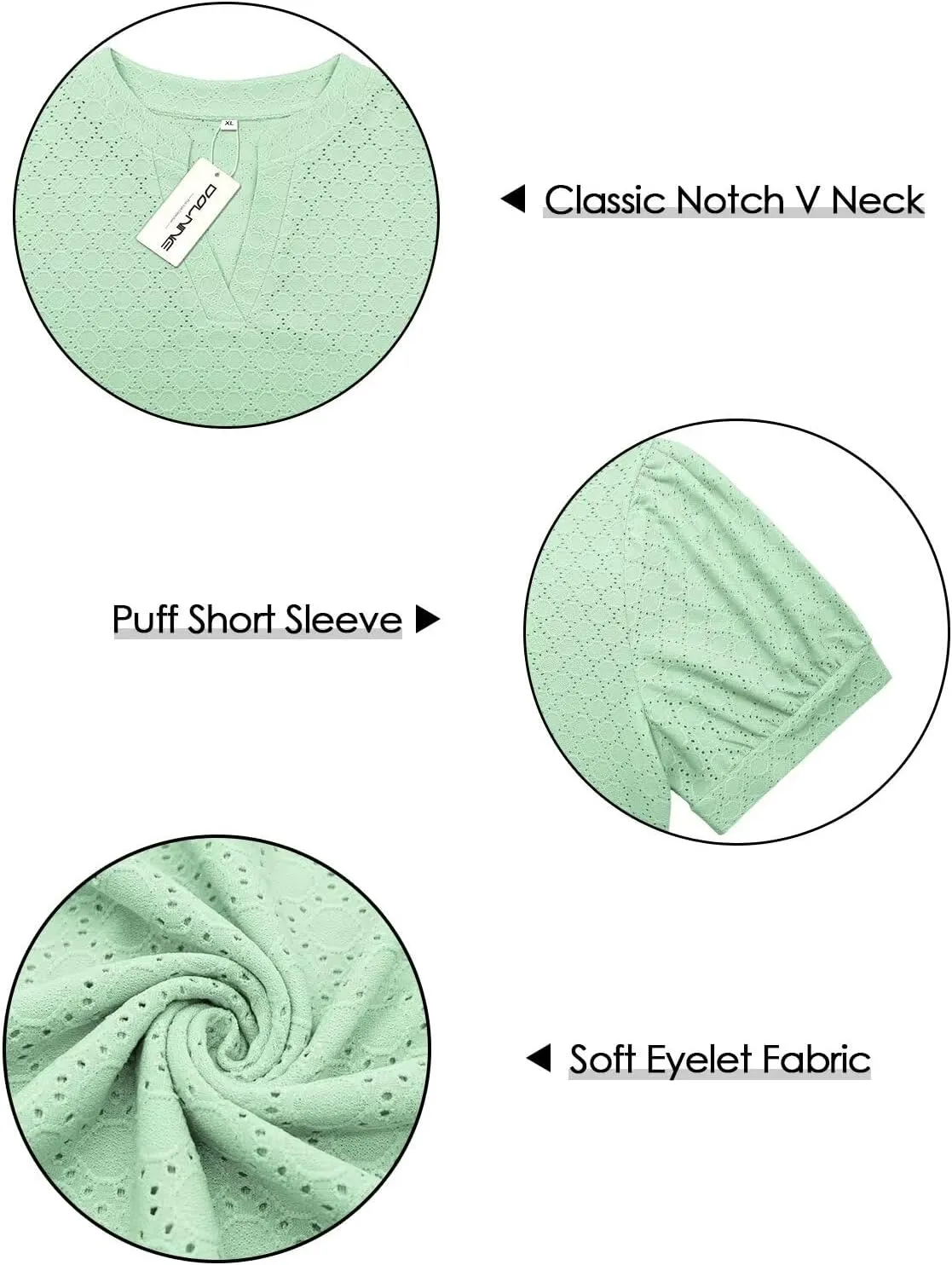 DOLNINE Womens Plus Size Tops Summer V Neck Eyelet Shirts Casual Puff Short Sleeve Tees