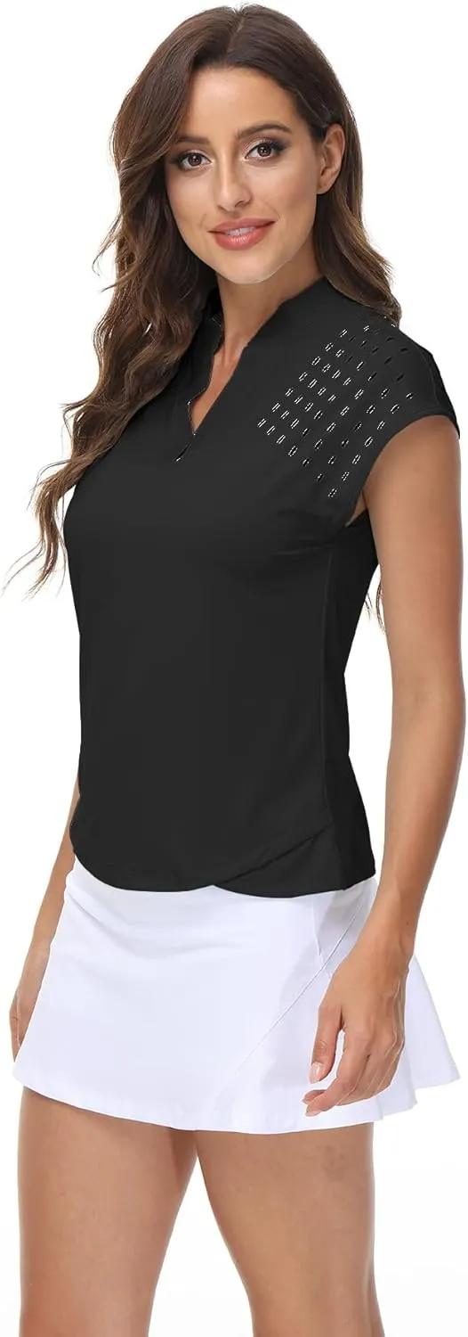 DOTIN Womens 2 Pack Golf Polo Shirts Short Sleeve V Neck Collared Quick Dry Tennis Sports Shirts Workout Tops