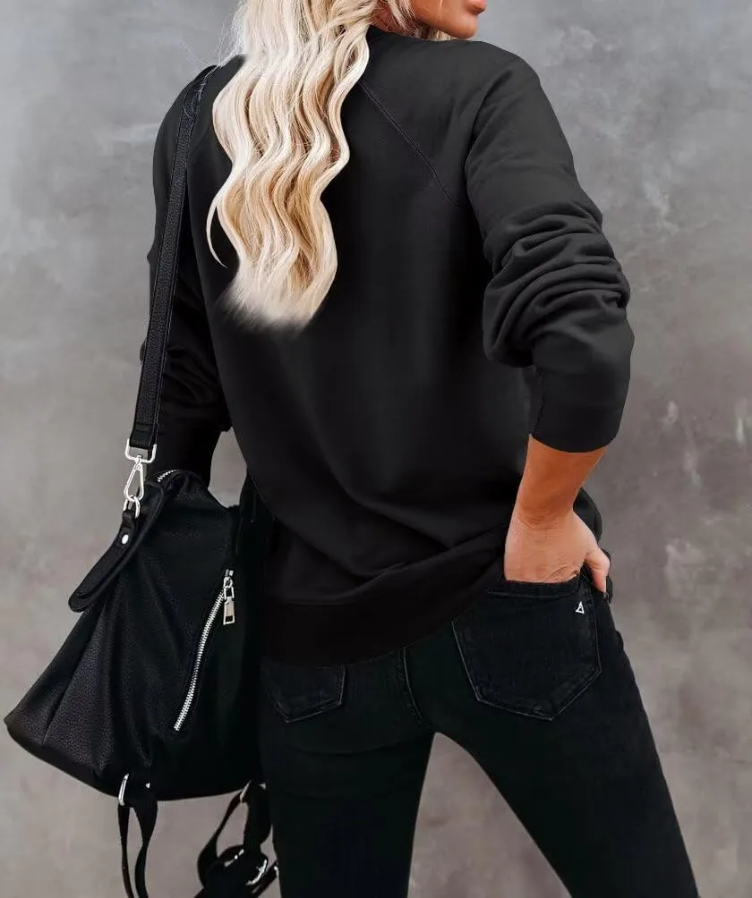 Dressmine Womens USA Shirt Casual Long Sleeve Graphic Tees Knit Crew Neck Sweatshirts Loose Pullover