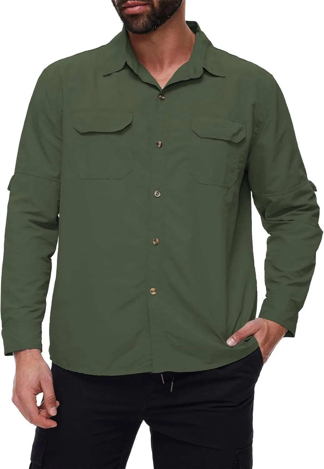 Durio Mens Fishing Shirts Long Sleeve UV Protection Sun Shirt Cooling Quick Dry SPF Shirts for Men Outdoor Work Safari Hiking