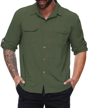 Durio Mens Fishing Shirts Long Sleeve UV Protection Sun Shirt Cooling Quick Dry SPF Shirts for Men Outdoor Work Safari Hiking
