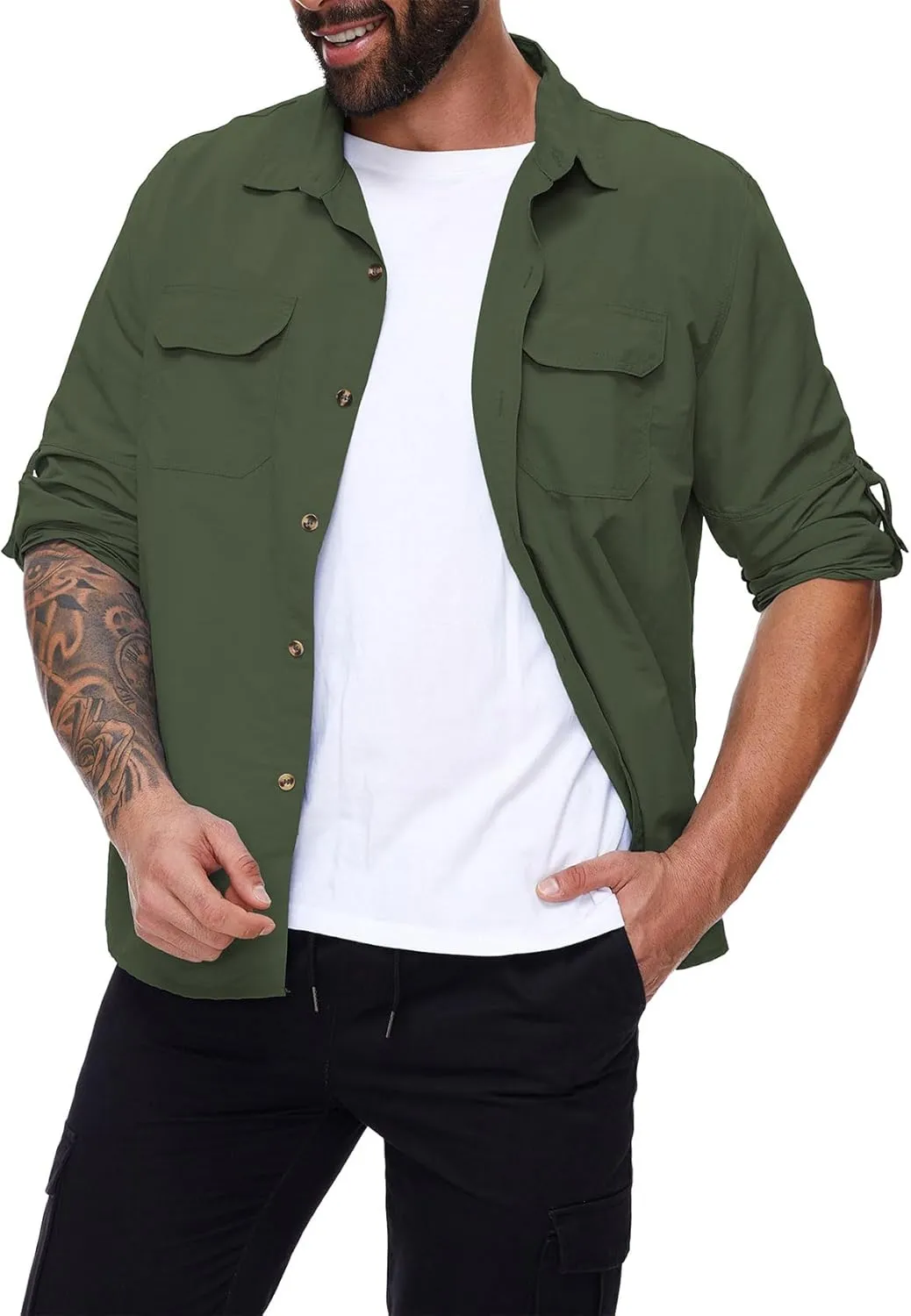 Durio Mens Fishing Shirts Long Sleeve UV Protection Sun Shirt Cooling Quick Dry SPF Shirts for Men Outdoor Work Safari Hiking