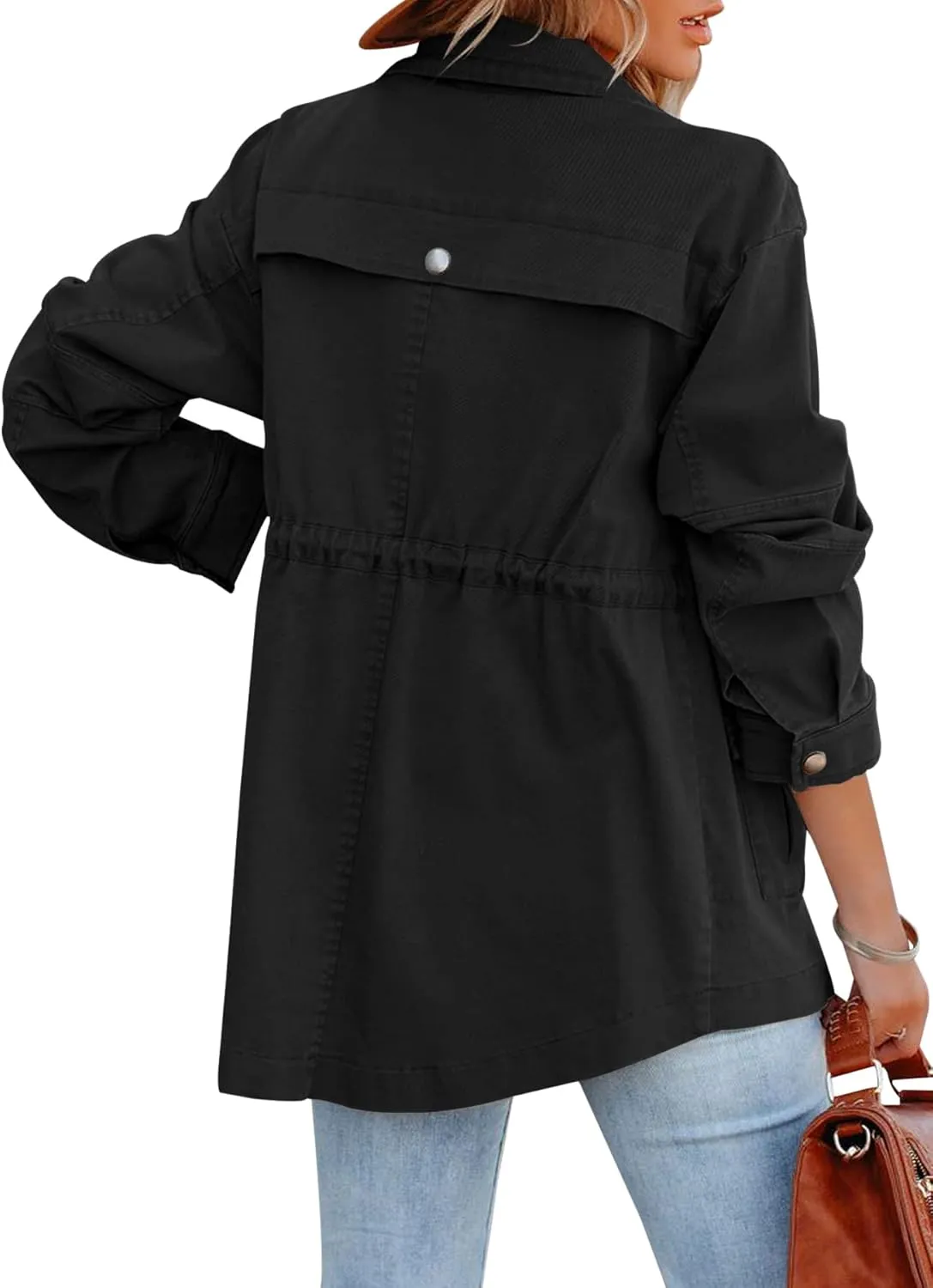 Ebifin Womens Military Anorak Jacket Zip Up Snap Buttons Lightweight Safari Utility Coat Outwear With Pockets