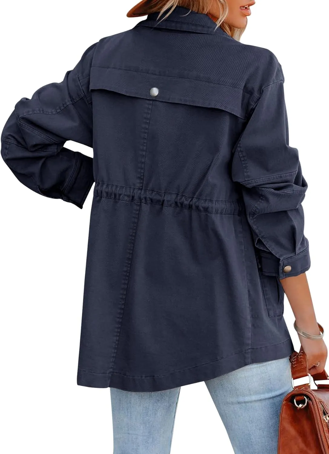 Ebifin Womens Military Anorak Jacket Zip Up Snap Buttons Lightweight Safari Utility Coat Outwear With Pockets