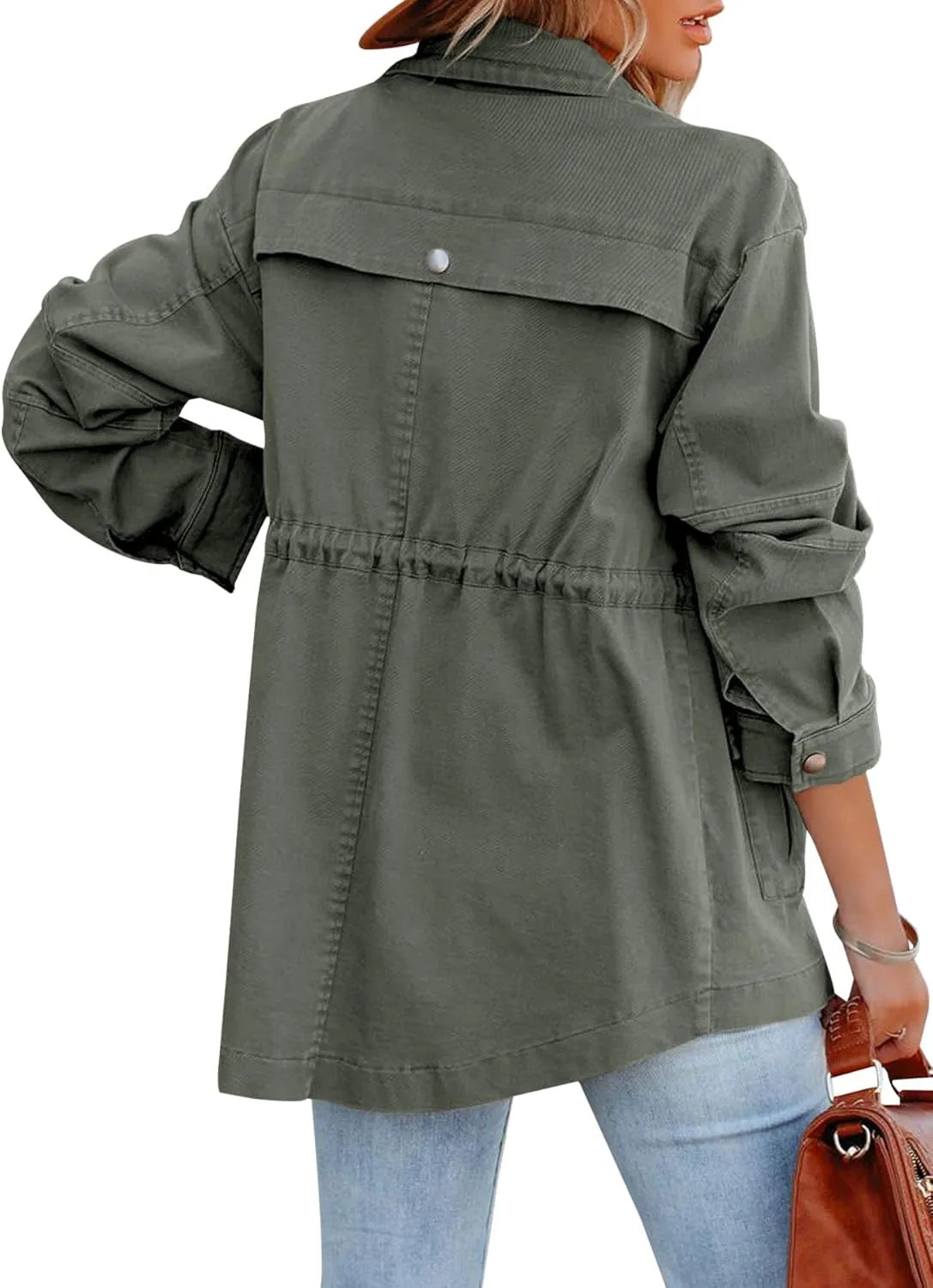 Ebifin Womens Military Anorak Jacket Zip Up Snap Buttons Lightweight Safari Utility Coat Outwear With Pockets