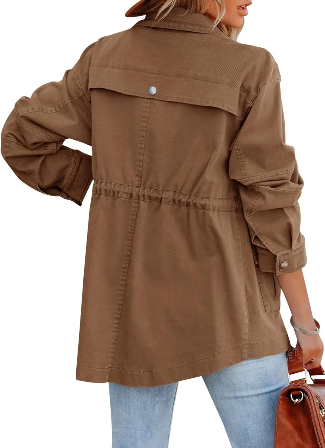 Ebifin Womens Military Anorak Jacket Zip Up Snap Buttons Lightweight Safari Utility Coat Outwear With Pockets