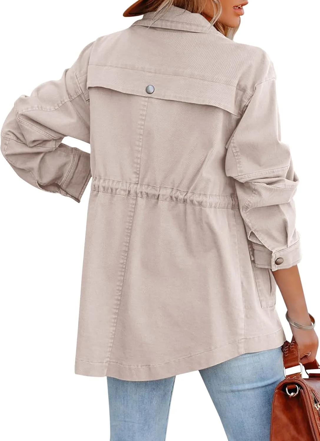 Ebifin Womens Military Anorak Jacket Zip Up Snap Buttons Lightweight Safari Utility Coat Outwear With Pockets