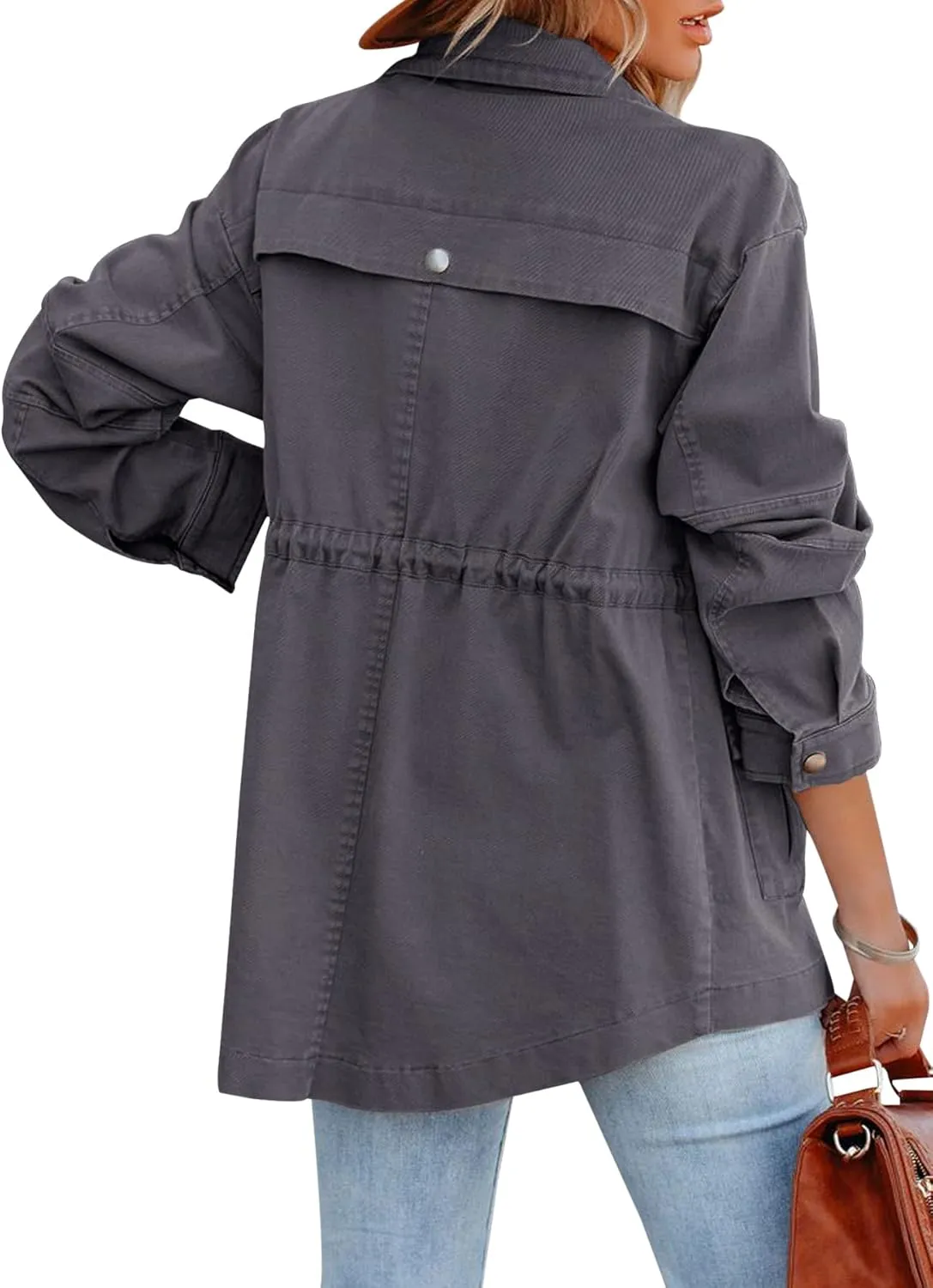 Ebifin Womens Military Anorak Jacket Zip Up Snap Buttons Lightweight Safari Utility Coat Outwear With Pockets