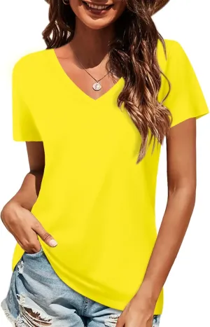 Elesomo Women Shirts V Neck Short/Long Sleeve Cotton Tops T-Shirt Basic Tees
