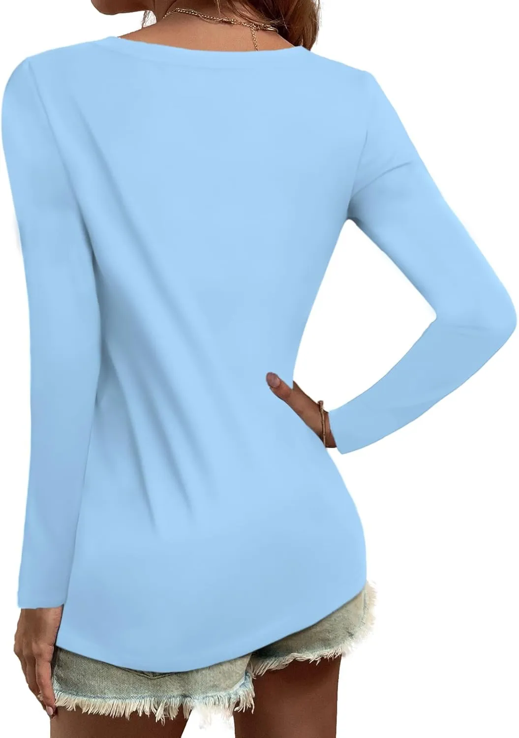 Elesomo Women Shirts V Neck Short/Long Sleeve Cotton Tops T-Shirt Basic Tees