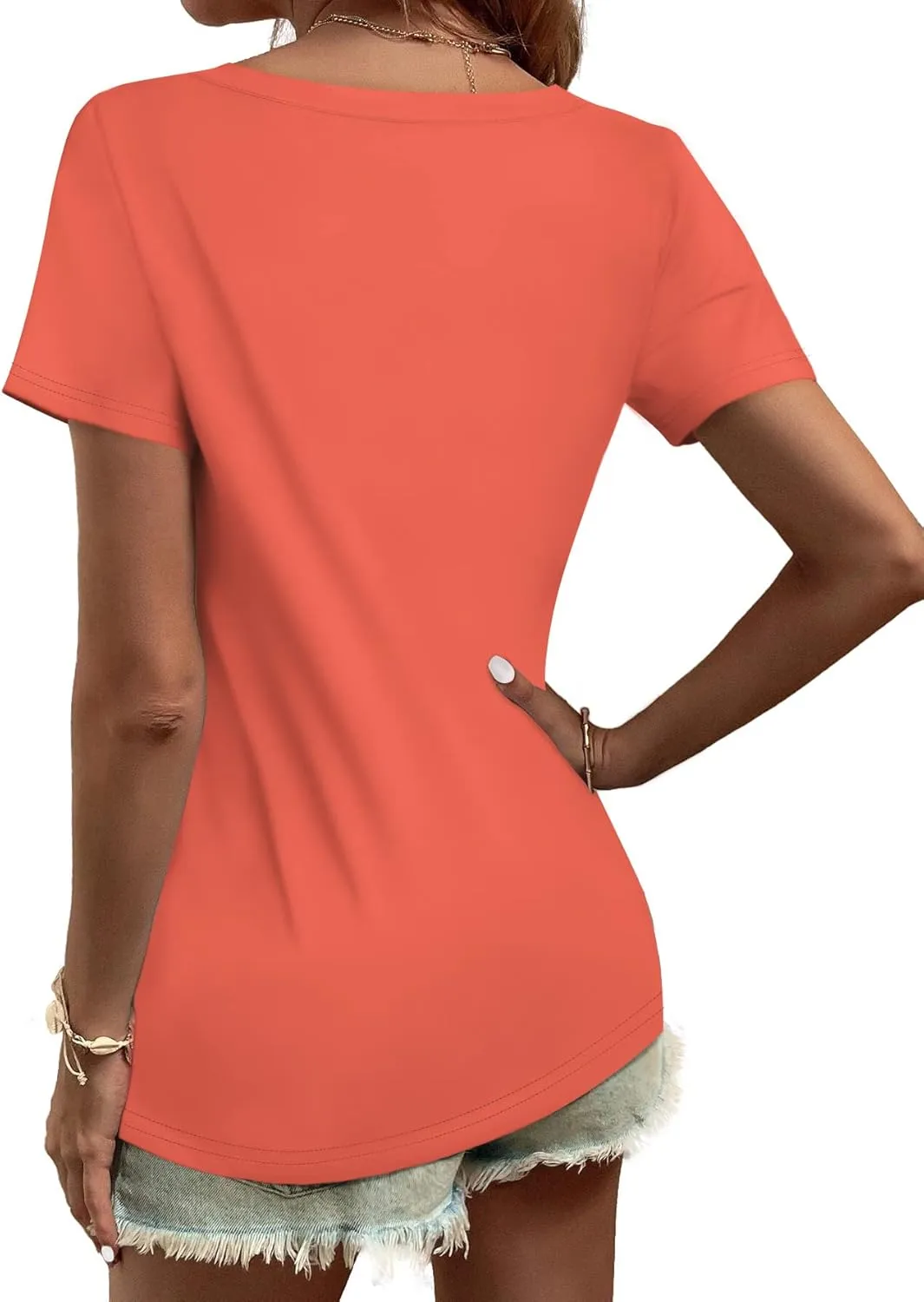 Elesomo Women Shirts V Neck Short/Long Sleeve Cotton Tops T-Shirt Basic Tees