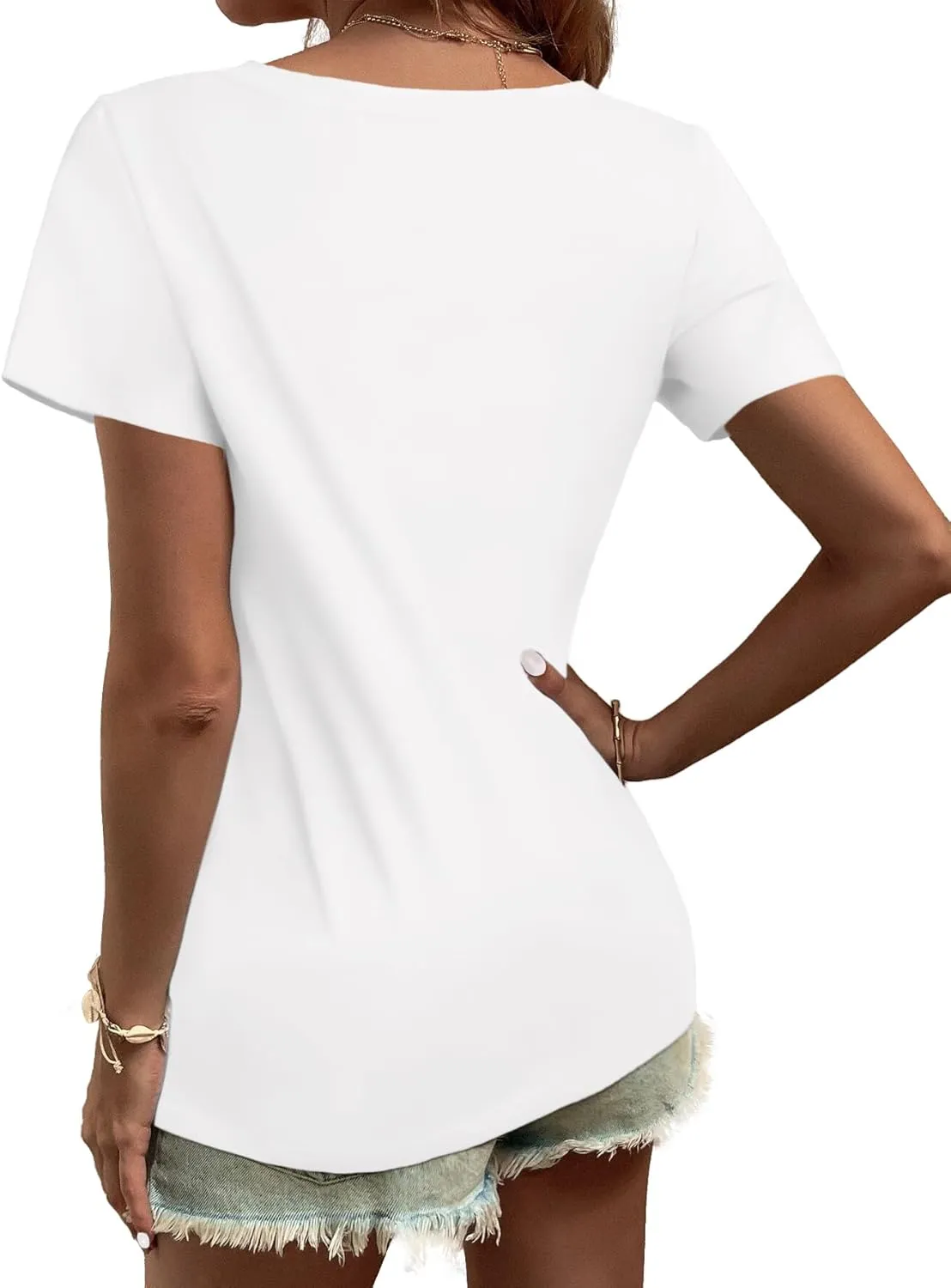 Elesomo Women Shirts V Neck Short/Long Sleeve Cotton Tops T-Shirt Basic Tees