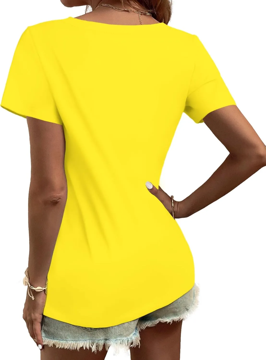 Elesomo Women Shirts V Neck Short/Long Sleeve Cotton Tops T-Shirt Basic Tees