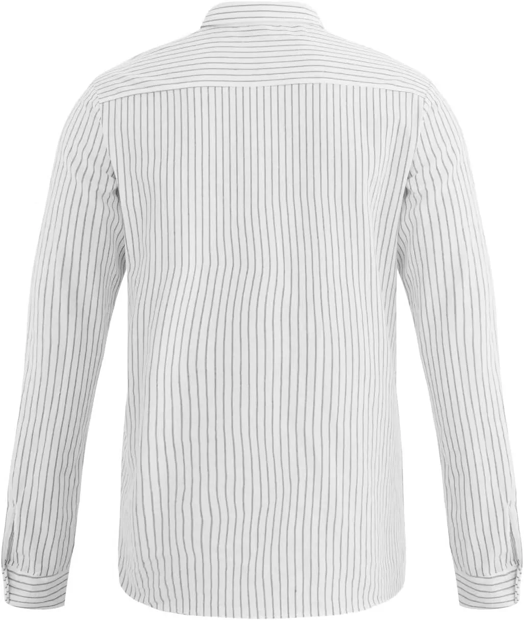 elselect Men's Button-Down Striped Shirts Casual Long Sleeve Cotton Linen Shirts for Men Collared Fashion Business Shirt