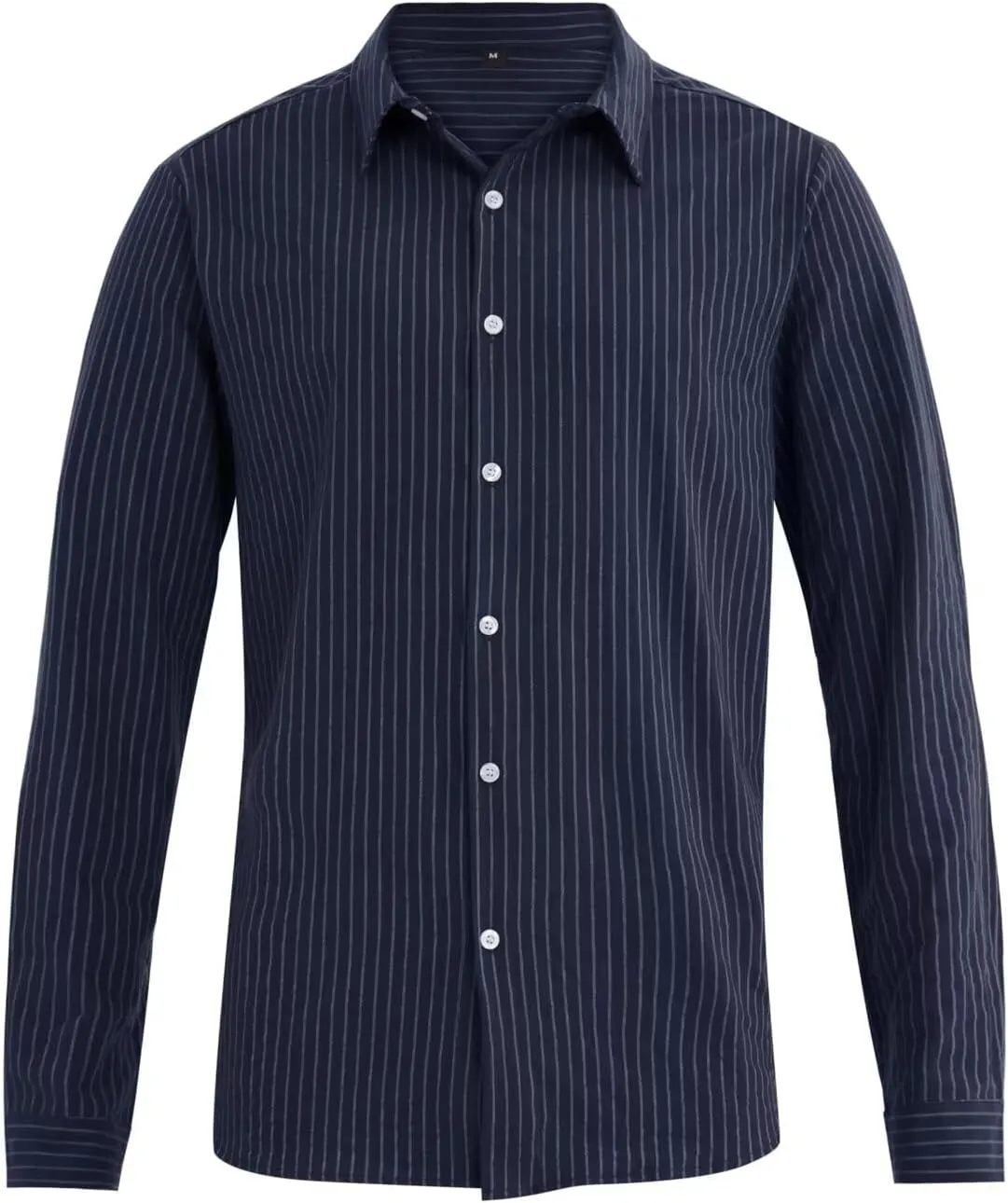 elselect Men's Button-Down Striped Shirts Casual Long Sleeve Cotton Linen Shirts for Men Collared Fashion Business Shirt