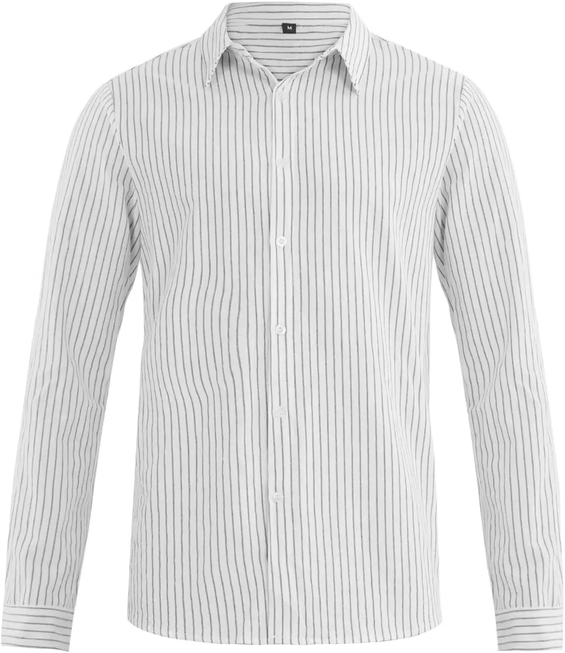 elselect Men's Button-Down Striped Shirts Casual Long Sleeve Cotton Linen Shirts for Men Collared Fashion Business Shirt