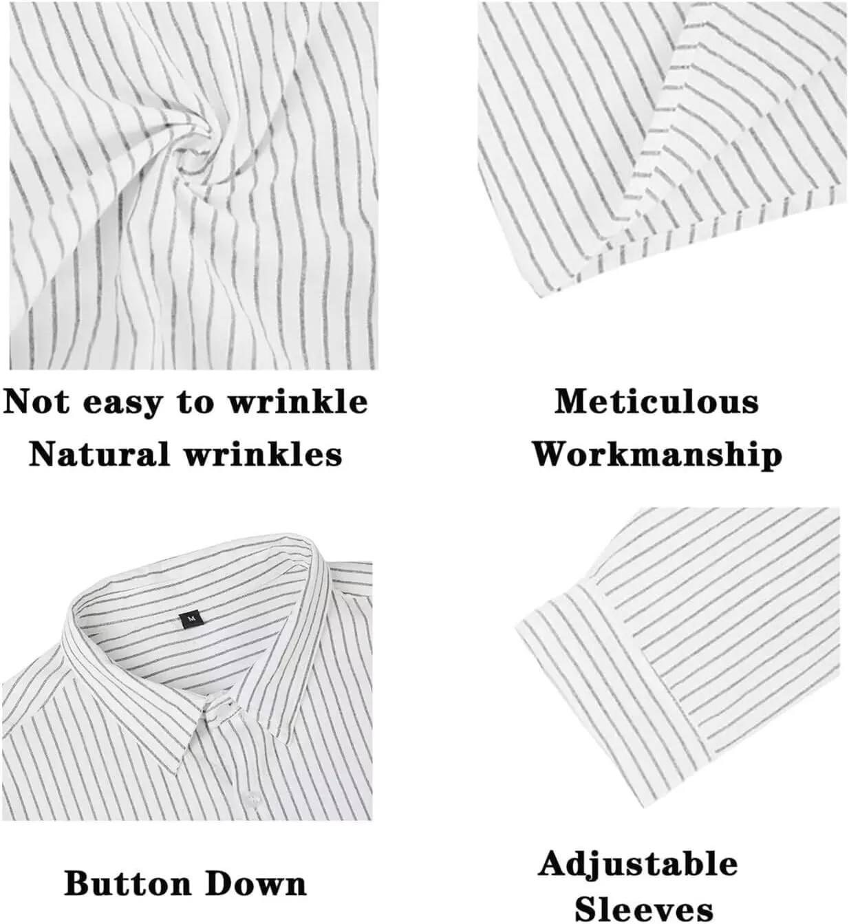 elselect Men's Button-Down Striped Shirts Casual Long Sleeve Cotton Linen Shirts for Men Collared Fashion Business Shirt