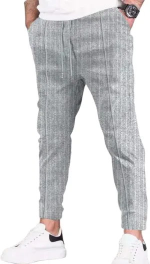 evzosrz Mens Stripe Casual Pants Straight Joggers Slim Fit Drawstring Lightweight Yoga Lounge Joggers Stretch Fall Trousers