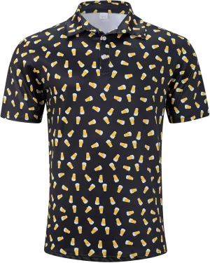 Fanient Men Golf Polo Shirts Short Sleeve 3D Printed Dry Fit Moisture Wicking 4-Way Stretch Summer Athletic Polo Shirts