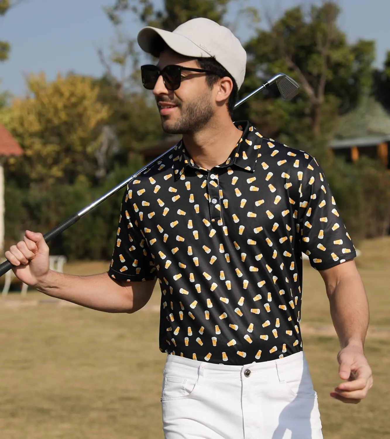 Fanient Men Golf Polo Shirts Short Sleeve 3D Printed Dry Fit Moisture Wicking 4-Way Stretch Summer Athletic Polo Shirts