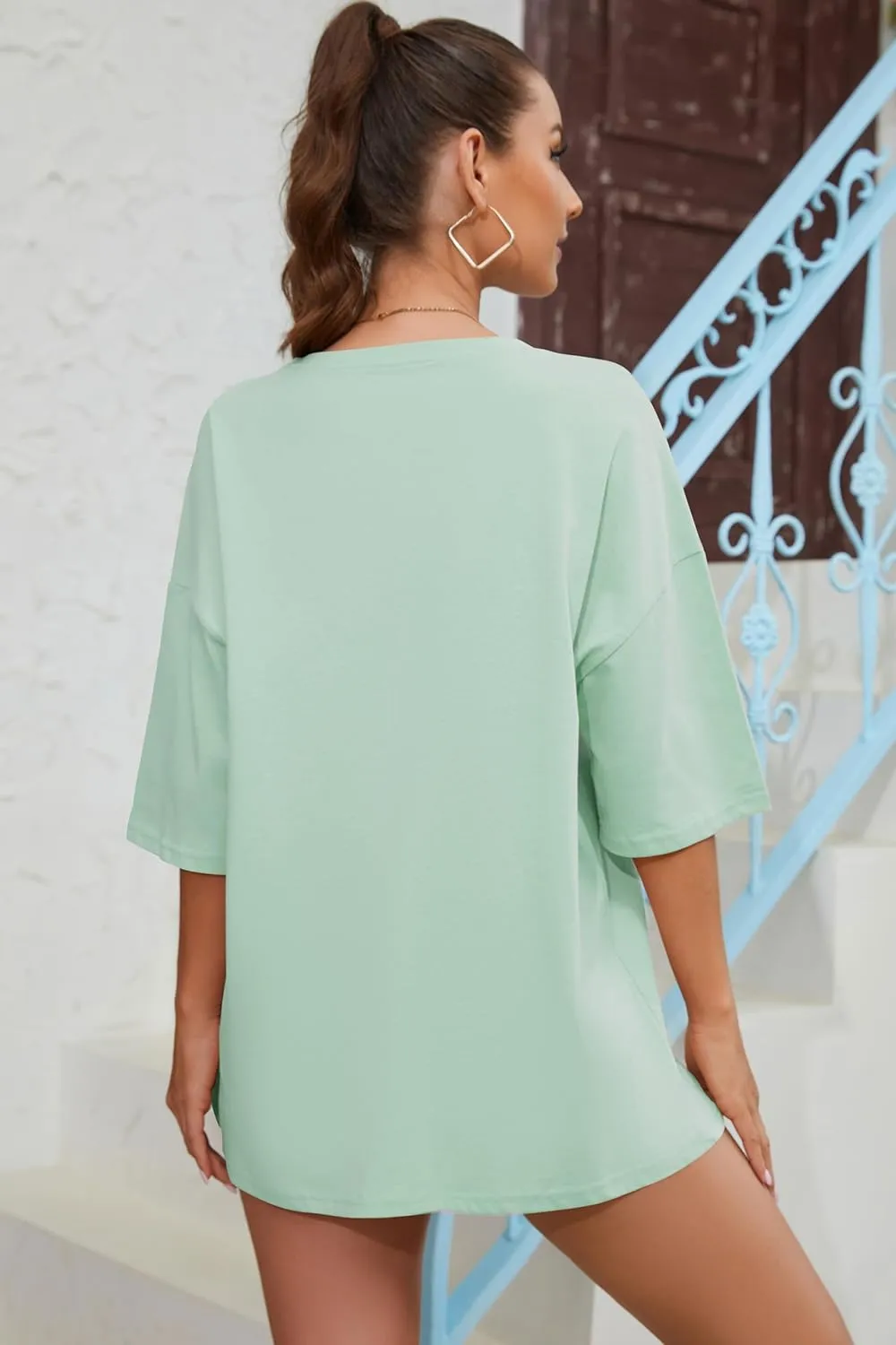 Fenxxxl Womens Round Neck Oversized Tshirts Loose Casual Summer Shirts Junior Tops Boyfriend Graphic Tees
