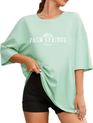 Fenxxxl Womens Round Neck Oversized Tshirts Loose Casual Summer Shirts Junior Tops Boyfriend Graphic Tees