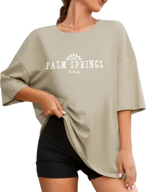Fenxxxl Womens Round Neck Oversized Tshirts Loose Casual Summer Shirts Junior Tops Boyfriend Graphic Tees
