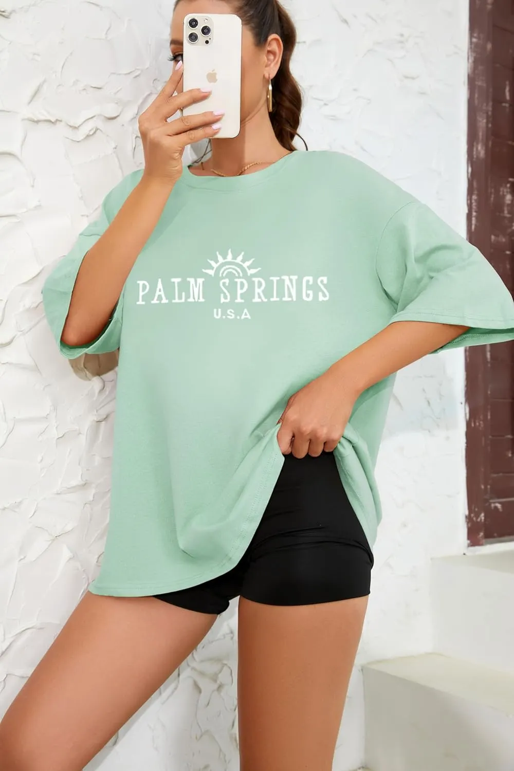 Fenxxxl Womens Round Neck Oversized Tshirts Loose Casual Summer Shirts Junior Tops Boyfriend Graphic Tees