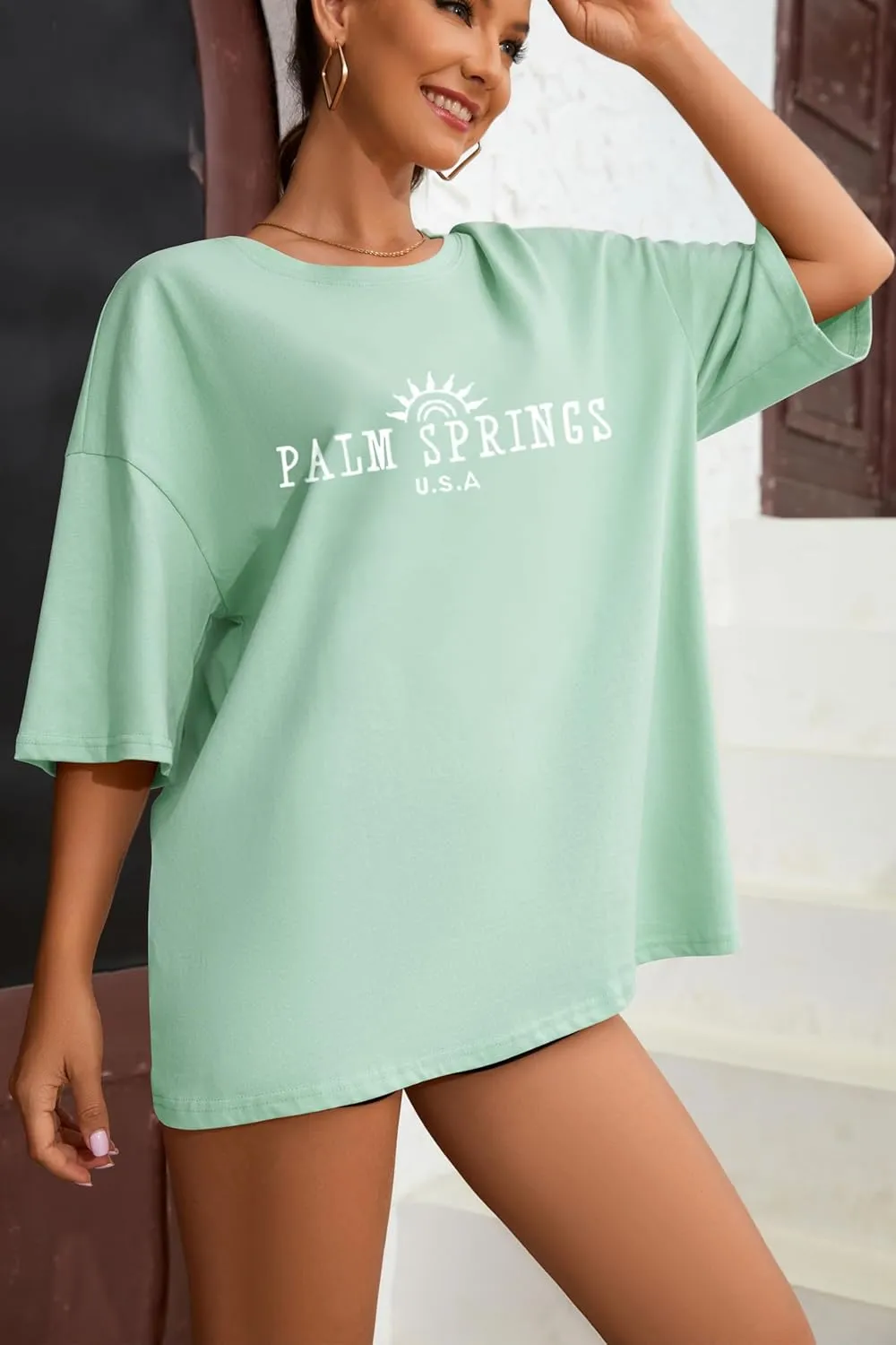 Fenxxxl Womens Round Neck Oversized Tshirts Loose Casual Summer Shirts Junior Tops Boyfriend Graphic Tees