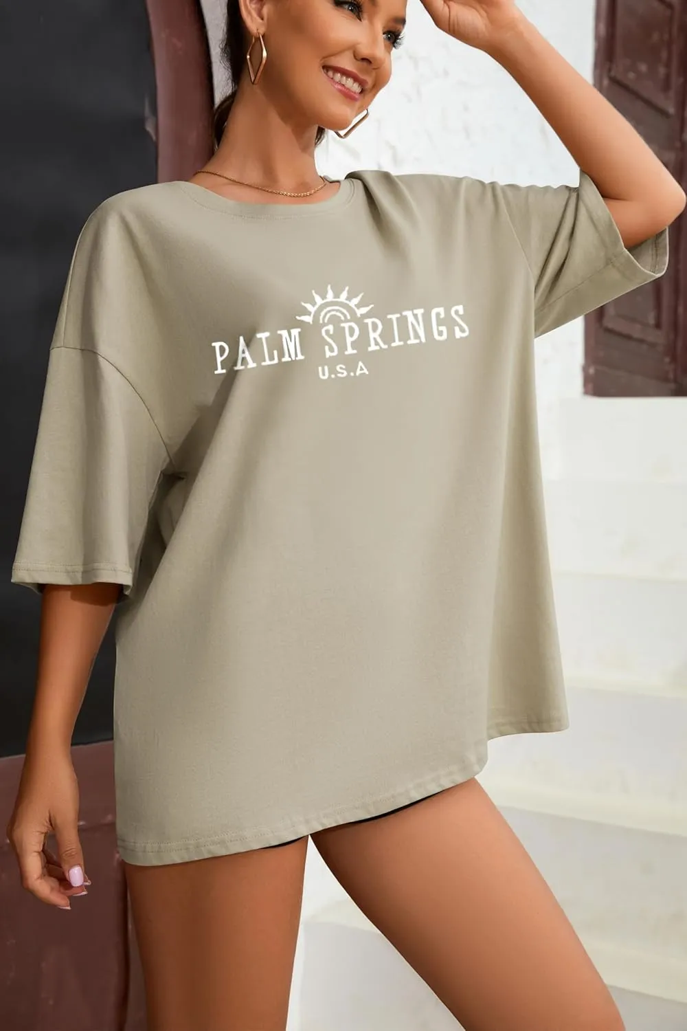 Fenxxxl Womens Round Neck Oversized Tshirts Loose Casual Summer Shirts Junior Tops Boyfriend Graphic Tees