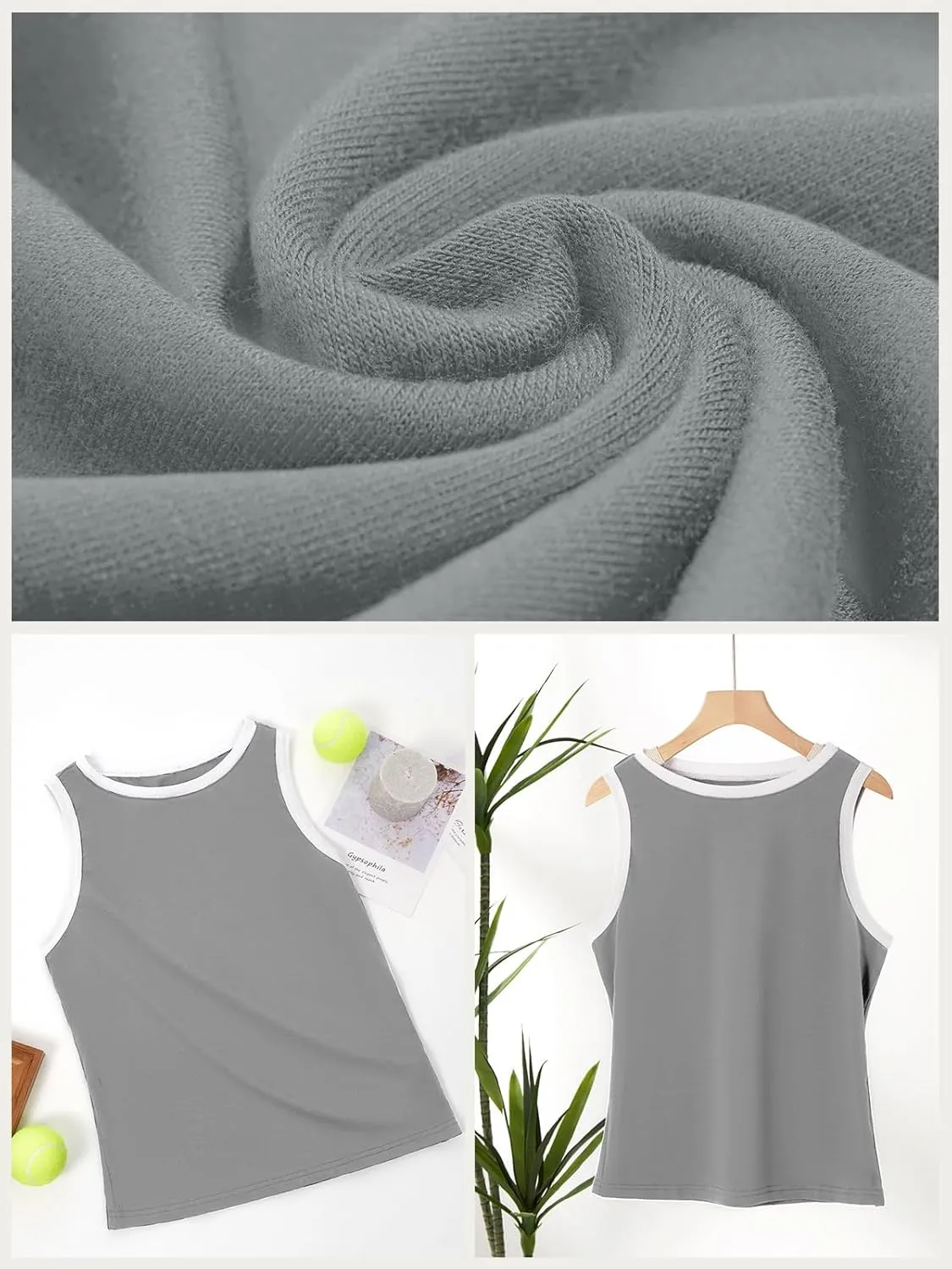 Fisoew Womens Summer Tank Tops Casual Slim Fit Sleeveless Color Block Crew Neck Workout Tees