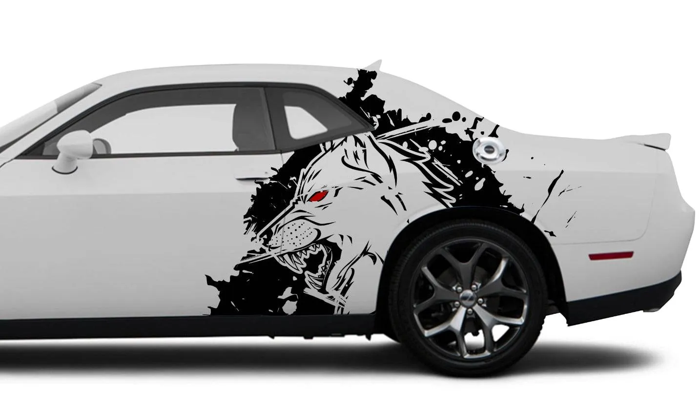 Fits Mustang F-150 Ranger Coyote Wolf Tattoo Grunge Design Tribal Door Bed Side Pickup Car Vinyl Graphic Decal Sticker leopard