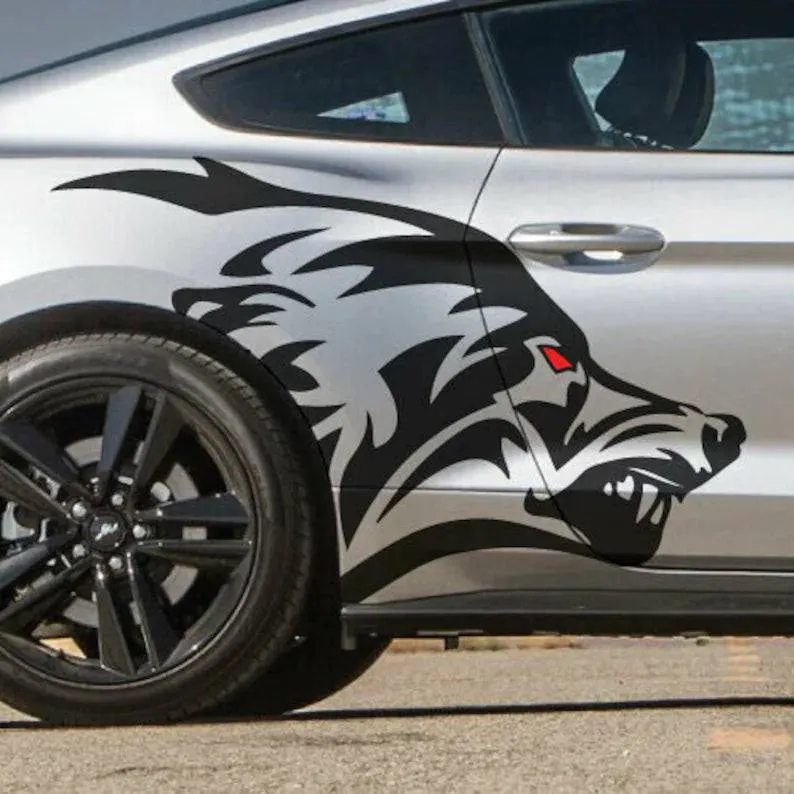 Fits Mustang F-150 Ranger Coyote Wolf Tattoo Grunge Design Tribal Door Bed Side Pickup Car Vinyl Graphic Decal Sticker leopard