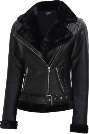 fjackets Leather Jacket Women Sherpa - Real Lambskin Black Shearling Jackets For Womens | [1309325] Agns, XL
