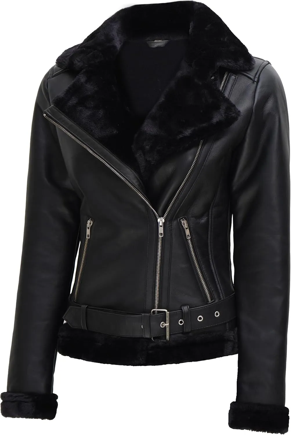 fjackets Leather Jacket Women Sherpa - Real Lambskin Black Shearling Jackets For Womens | [1309325] Agns, XL