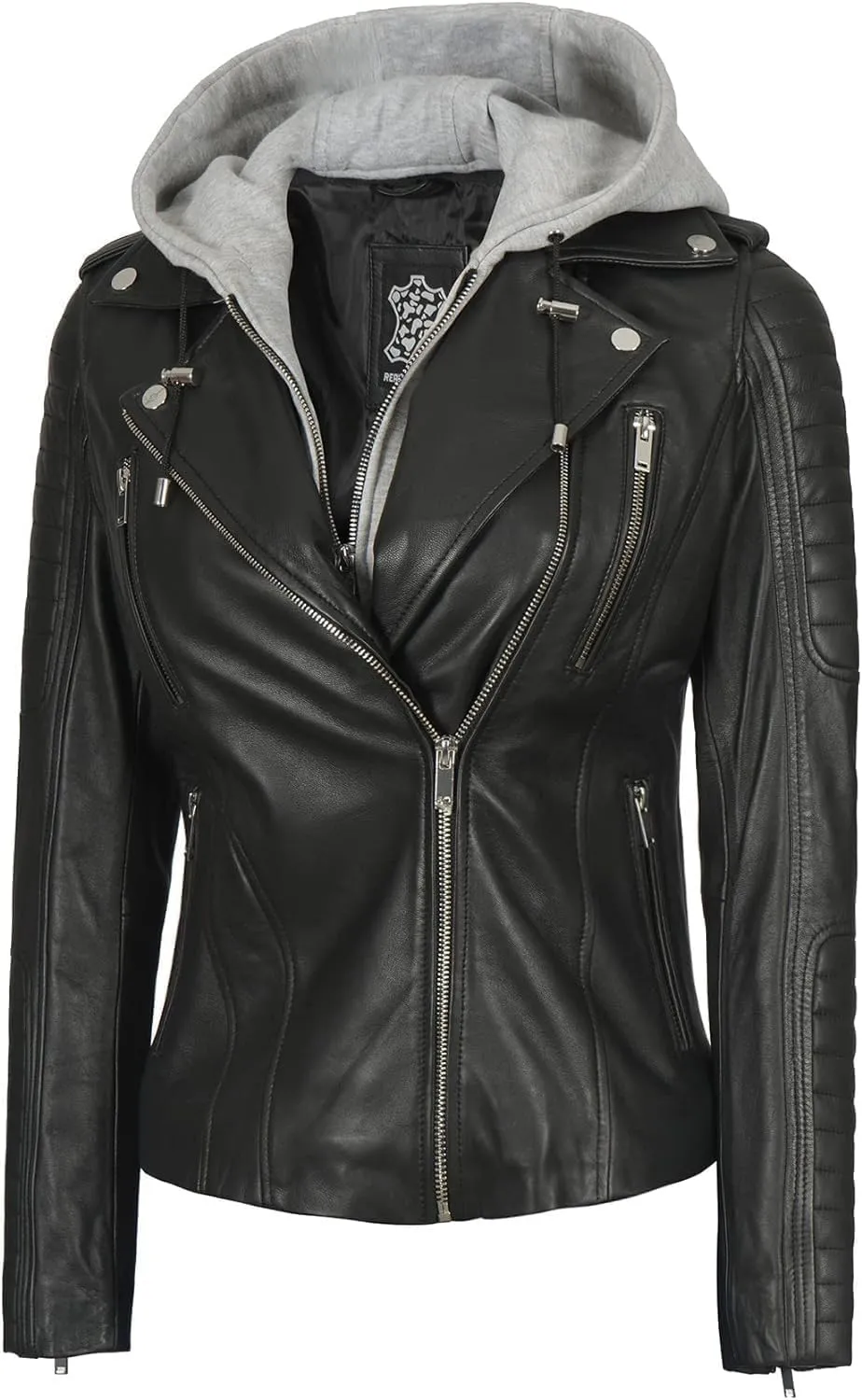 fjackets Leather Jackets For Women - Removable Hood & Bomber Real Lambskin Leather Jacket Womens