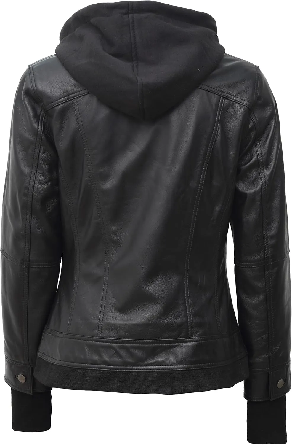 fjackets Leather Jackets For Women - Removable Hood & Bomber Real Lambskin Leather Jacket Womens