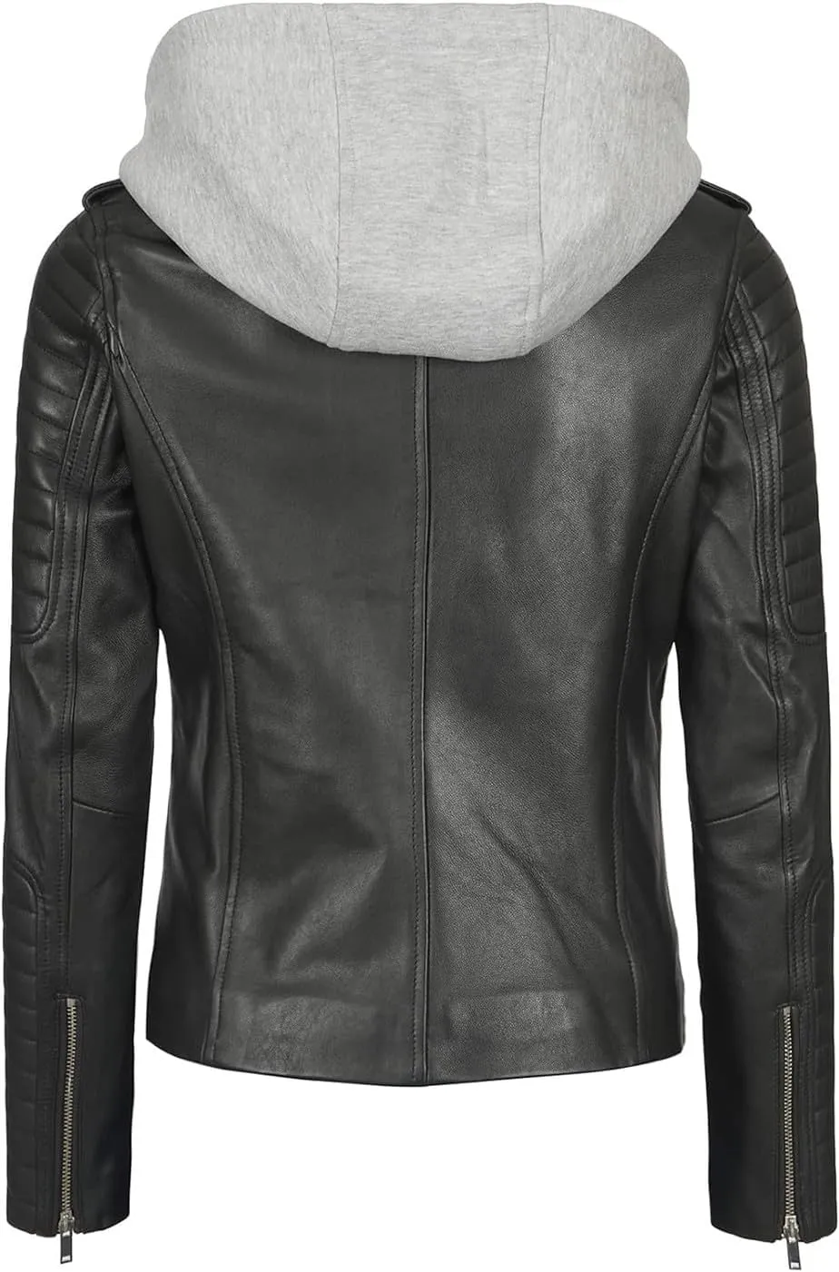 fjackets Leather Jackets For Women - Removable Hood & Bomber Real Lambskin Leather Jacket Womens
