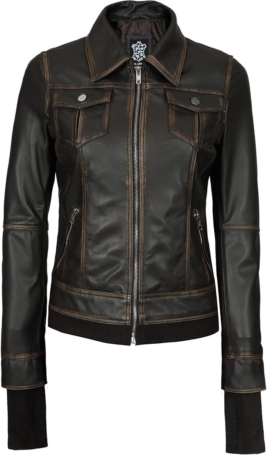 fjackets Leather Jackets For Women - Removable Hood & Bomber Real Lambskin Leather Jacket Womens